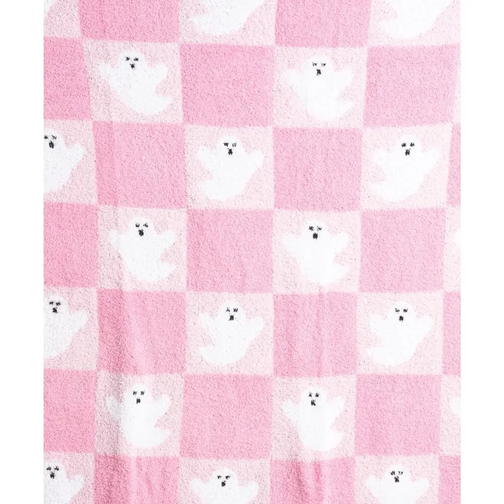 Cupcakes & Cashmere Pink & White Checkered Ghost Throw Blanket Halloween New